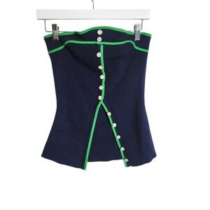 Rock And Famous Blue Knit Strapless Top Geen Trim Size Large Y2k Vibes